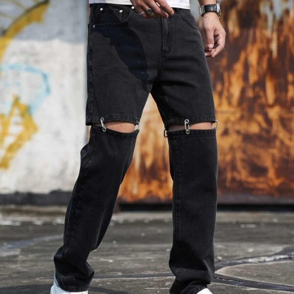 Black Irregular hole shein jeans men size medium